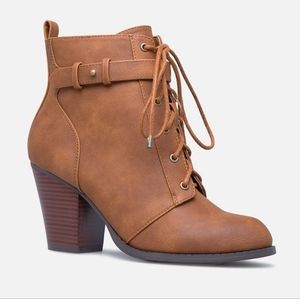 Brown Lace Up Block Heel Bootie - never worn